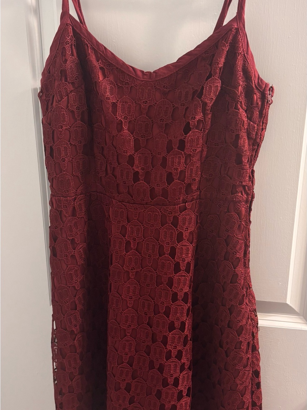 Hot Topic Wine Red Lace Midi Dress with Spaghetti Straps